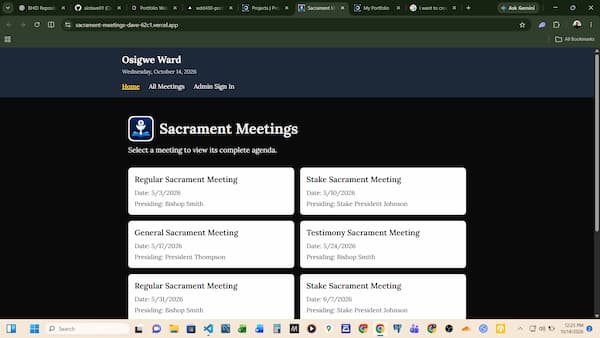 Sacrament Meeting planning app screenshot
